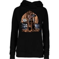Hunting Dog Retrieving Duck Swamp Scene Womens Funnel Neck Pullover Hood