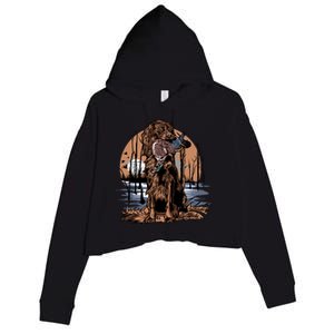 Hunting Dog Retrieving Duck Swamp Scene Crop Fleece Hoodie