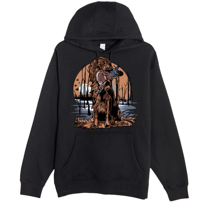 Hunting Dog Retrieving Duck Swamp Scene Premium Pullover Hoodie
