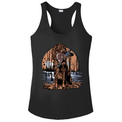 Hunting Dog Retrieving Duck Swamp Scene Ladies PosiCharge Competitor Racerback Tank