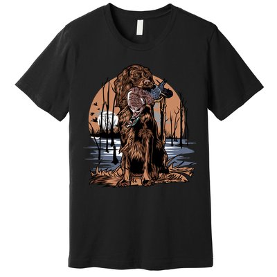 Hunting Dog Retrieving Duck Swamp Scene Premium T-Shirt