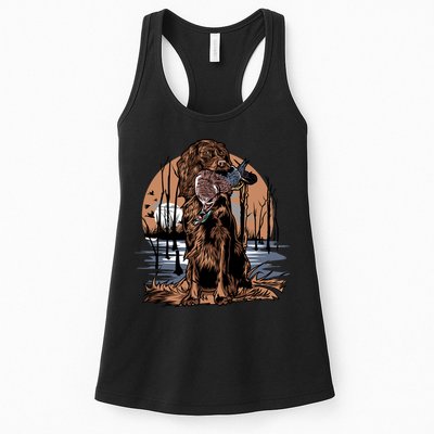 Hunting Dog Retrieving Duck Swamp Scene Womens Tank Top