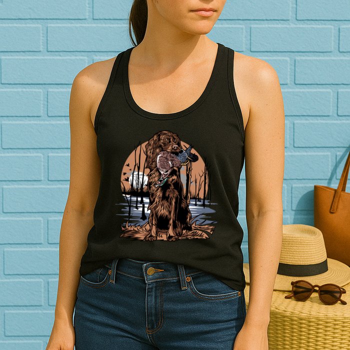 Hunting Dog Retrieving Duck Swamp Scene Womens Tank Top