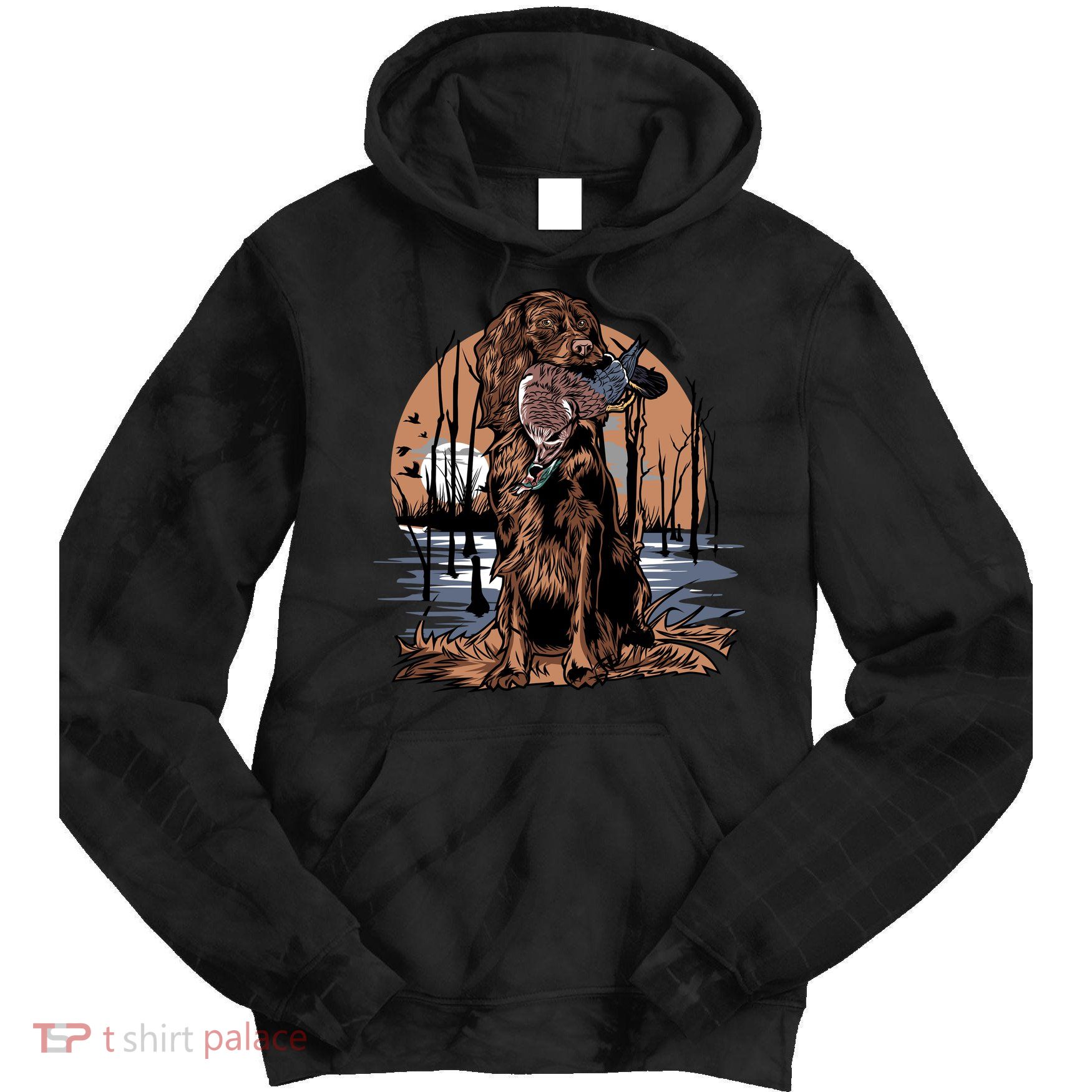 Hunting Dog Retrieving Duck Swamp Scene Tie Dye Hoodie