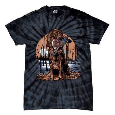 Hunting Dog Retrieving Duck Swamp Scene Tie-Dye T-Shirt