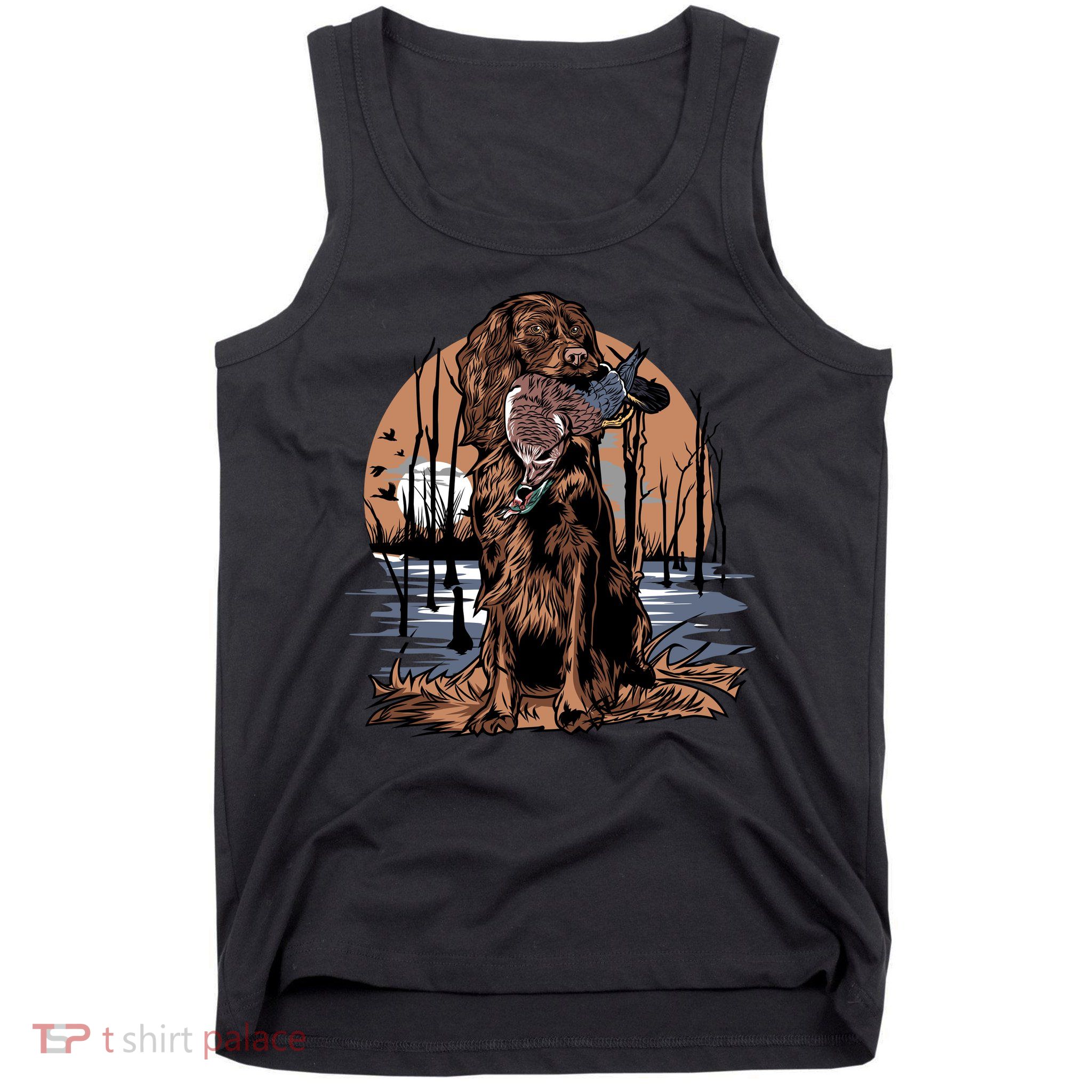 Hunting Dog Retrieving Duck Swamp Scene Tank Top