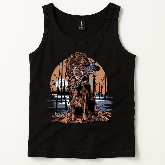 Hunting Dog Retrieving Duck Swamp Scene Tank Top