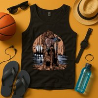 Hunting Dog Retrieving Duck Swamp Scene Tank Top
