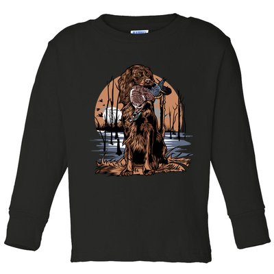 Hunting Dog Retrieving Duck Swamp Scene Toddler Long Sleeve Shirt
