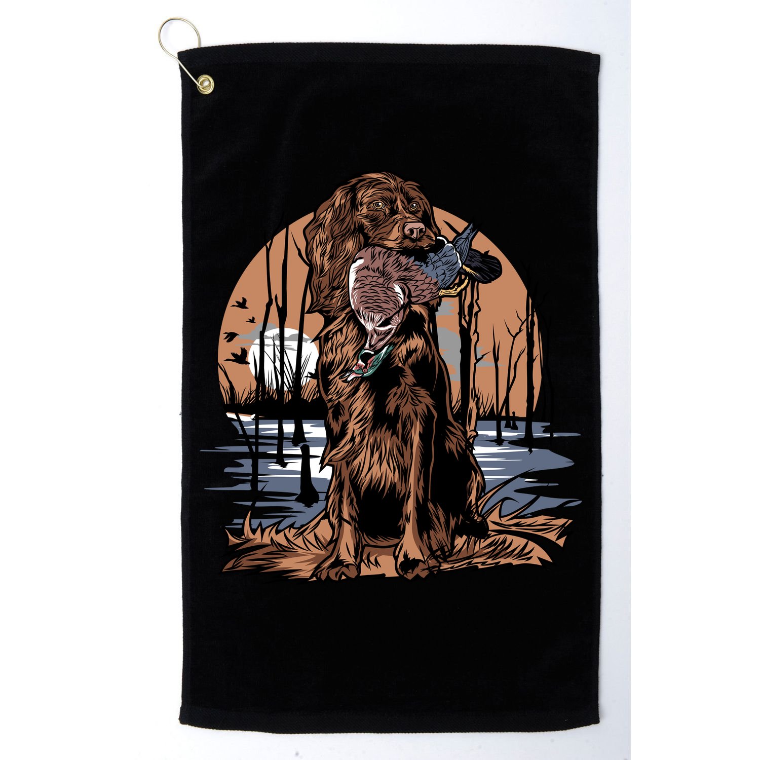Hunting Dog Retrieving Duck Swamp Scene Golf Towel