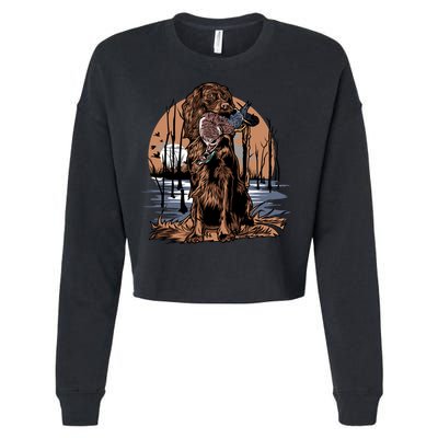 Hunting Dog Retrieving Duck Swamp Scene Cropped Pullover Crew