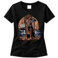 Hunting Dog Retrieving Duck Swamp Scene Womens T-Shirt