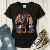 Hunting Dog Retrieving Duck Swamp Scene Womens T-Shirt