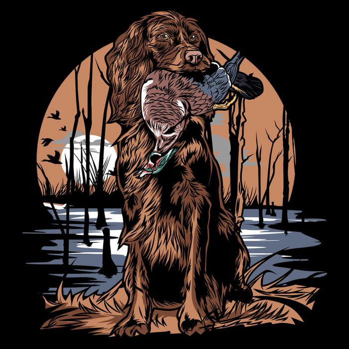 Hunting Dog Retrieving Duck Swamp Scene Women's V-Neck T-Shirt