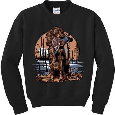 Hunting Dog Retrieving Duck Swamp Scene Kids Sweatshirt