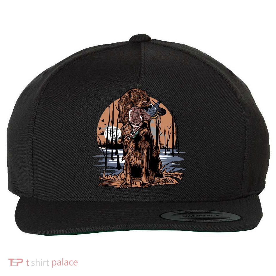 Hunting Dog Retrieving Duck Swamp Scene Wool Snapback Cap