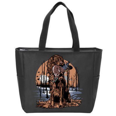 Hunting Dog Retrieving Duck Swamp Scene Zip Tote Bag