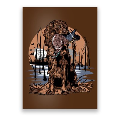 Hunting Dog Retrieving Duck Swamp Scene Poster