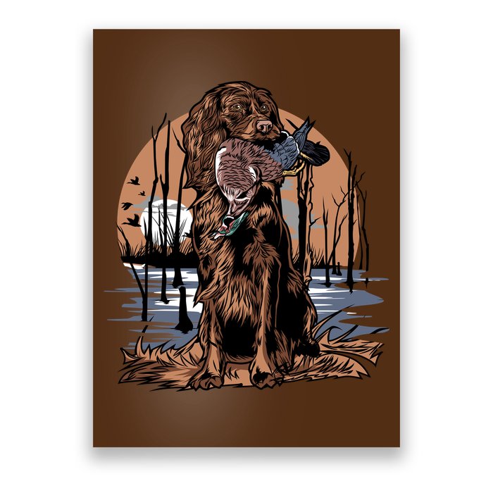 Hunting Dog Retrieving Duck Swamp Scene Poster