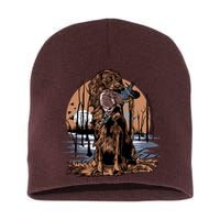 Hunting Dog Retrieving Duck Swamp Scene Short Acrylic Beanie