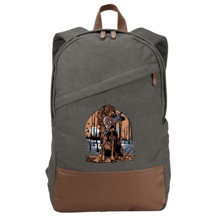 Hunting Dog Retrieving Duck Swamp Scene Cotton Canvas Backpack