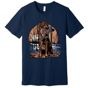 Hunting Dog Retrieving Duck Swamp Scene Premium T-Shirt