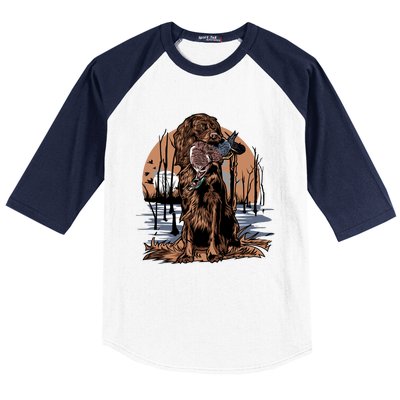 Hunting Dog Retrieving Duck Swamp Scene Baseball Sleeve Shirt