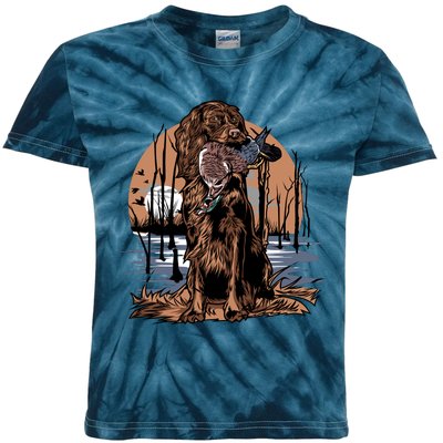 Hunting Dog Retrieving Duck Swamp Scene Kids Tie-Dye T-Shirt