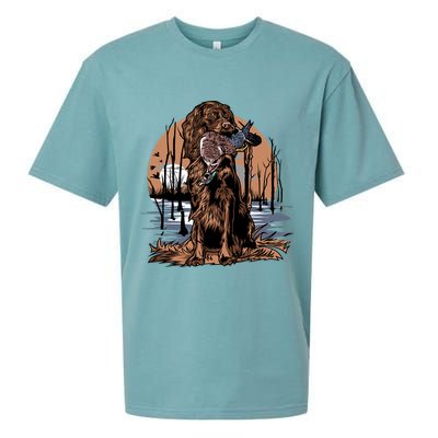 Hunting Dog Retrieving Duck Swamp Scene Sueded Cloud Jersey T-Shirt