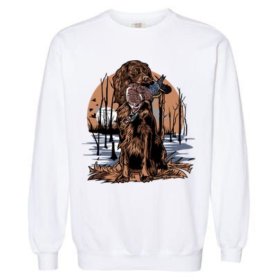 Hunting Dog Retrieving Duck Swamp Scene Garment-Dyed Sweatshirt