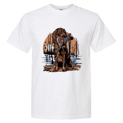 Hunting Dog Retrieving Duck Swamp Scene Garment-Dyed Heavyweight T-Shirt