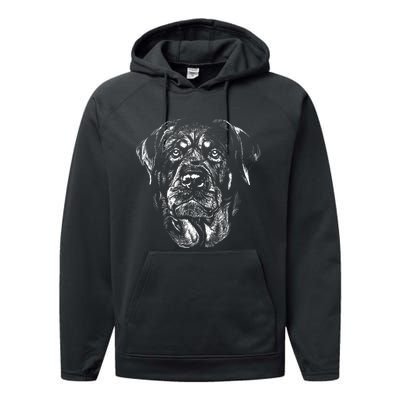 Hand Drawn Rottweiler Dog Performance Fleece Hoodie