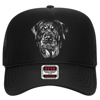 Hand Drawn Rottweiler Dog High Crown Mesh Back Trucker Hat