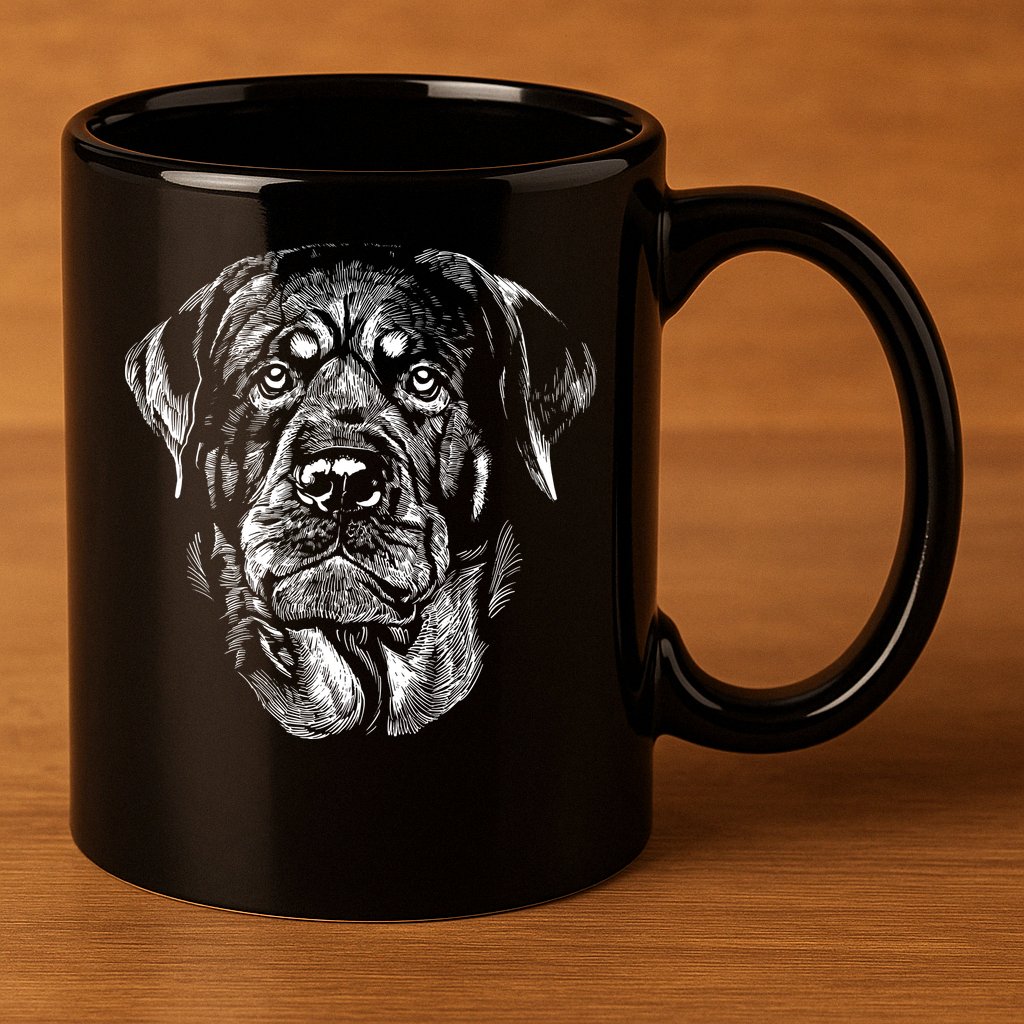 Hand Drawn Rottweiler Dog 11oz C Handle Ceramic Mug