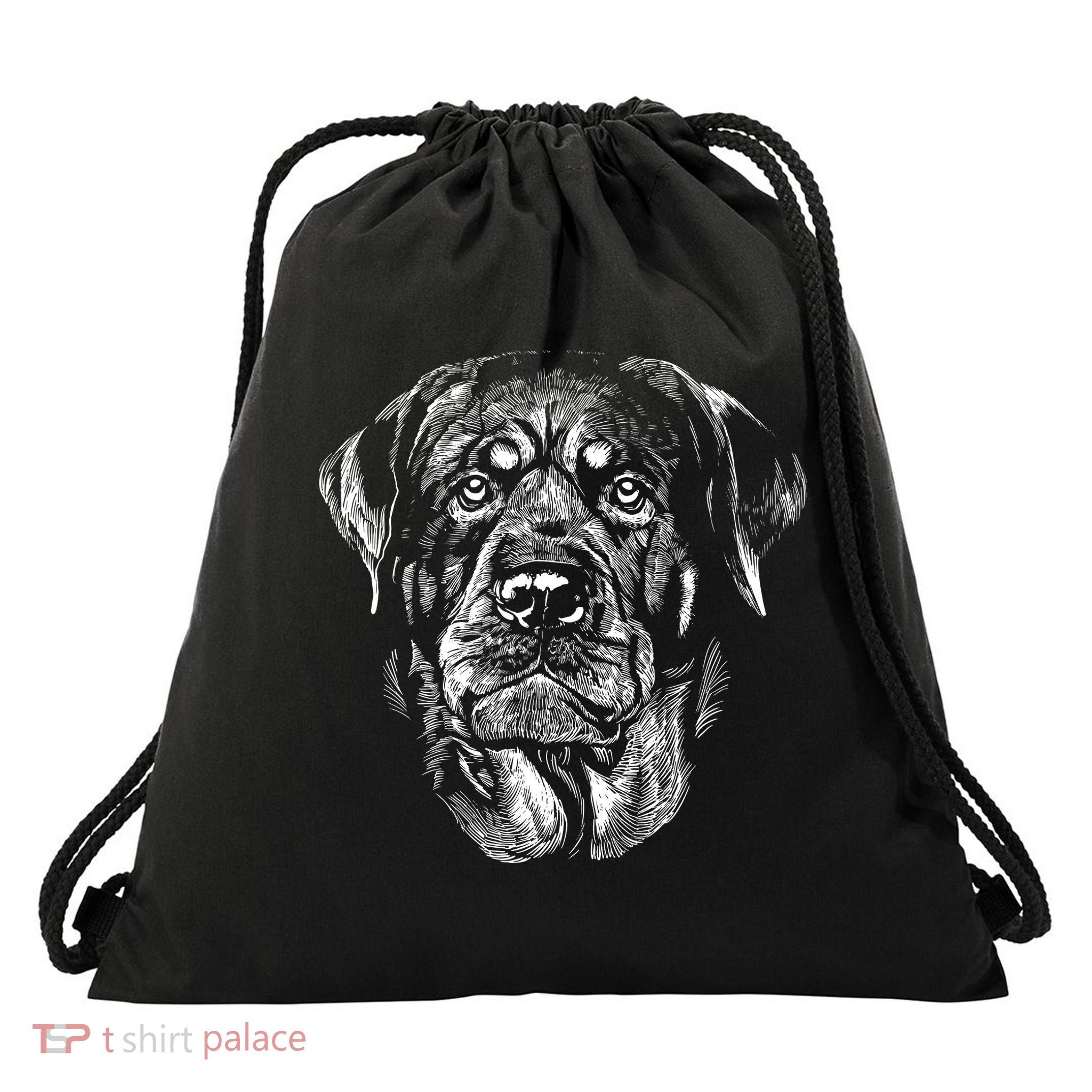Hand Drawn Rottweiler Dog Drawstring Bag