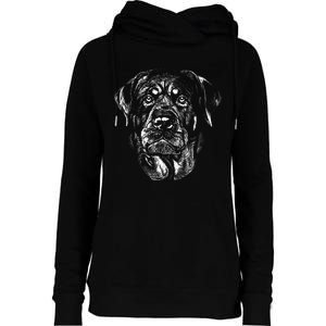 Hand Drawn Rottweiler Dog Womens Funnel Neck Pullover Hood