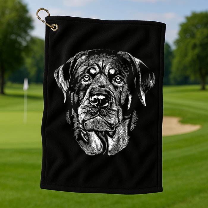 Hand Drawn Rottweiler Dog Golf Towel
