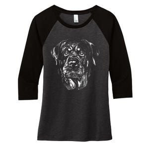 Hand Drawn Rottweiler Dog Women's Tri-Blend 3/4-Sleeve Raglan Shirt