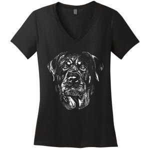 Hand Drawn Rottweiler Dog Women's V-Neck T-Shirt