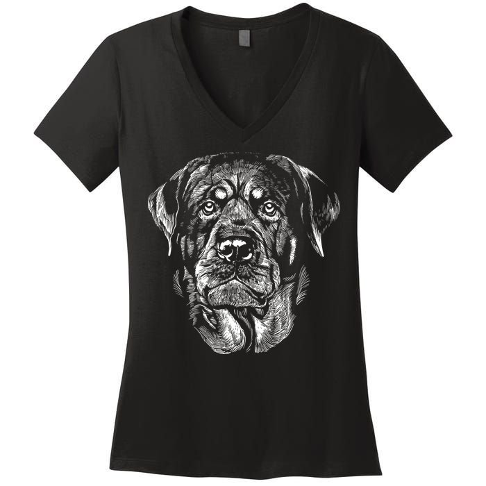 Hand Drawn Rottweiler Dog Women's V-Neck T-Shirt