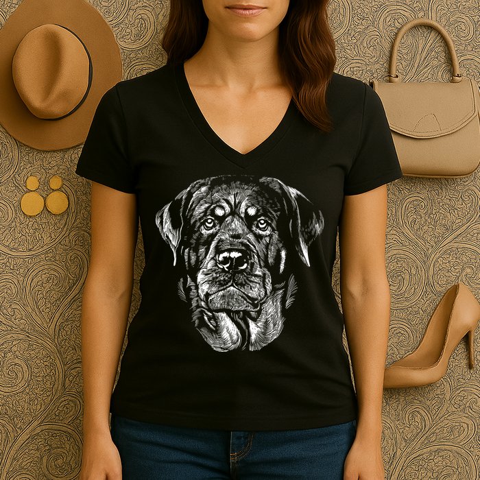 Hand Drawn Rottweiler Dog Women's V-Neck T-Shirt