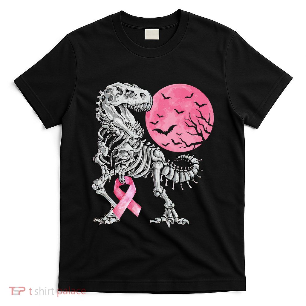 Halloween Dinosaur Ribbon Breast Cancer Awareness T-Shirt