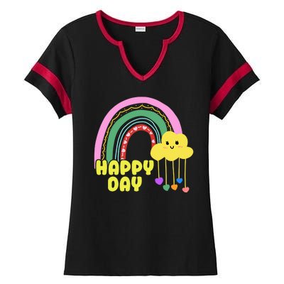 Happy Day Retro 80s Sunshine Ladies Halftime Notch Neck Tee