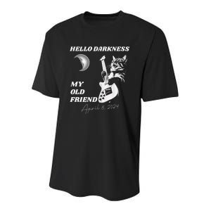 Hello Darkness Rock Cat Playing Guitar Solar Eclipse Youth Performance Sprint T-Shirt