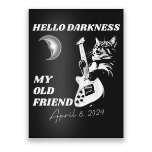 Hello Darkness Rock Cat Playing Guitar Solar Eclipse Poster