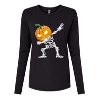 Halloween Dabbing Skeleton Scary Pumpkin Jack O Lantern Womens Cotton Relaxed Long Sleeve T-Shirt