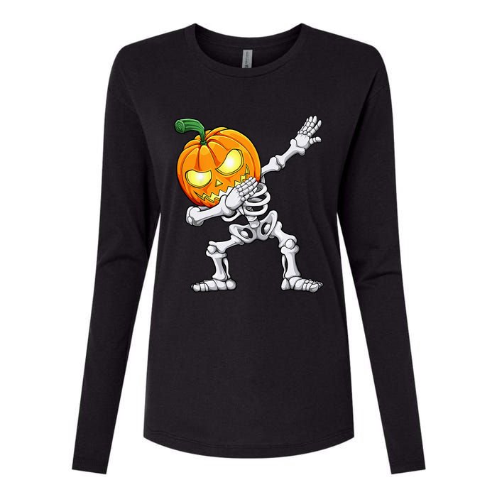 Halloween Dabbing Skeleton Scary Pumpkin Jack O Lantern Womens Cotton Relaxed Long Sleeve T-Shirt