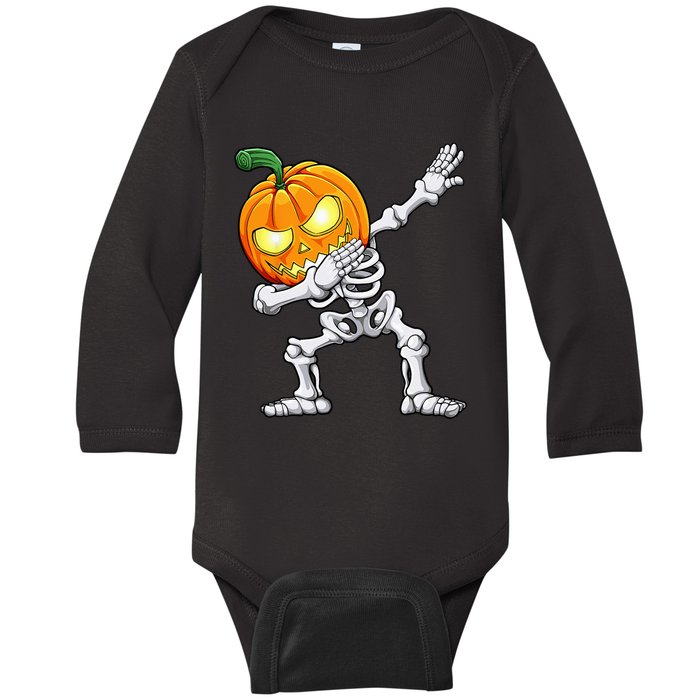 Halloween Dabbing Skeleton Scary Pumpkin Jack O Lantern Baby Long Sleeve Bodysuit