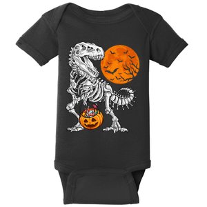 Halloween Dinosaur Skeleton T Rex Scary Pumpkin Moon Baby Bodysuit