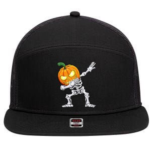 Halloween Dabbing Skeleton Scary Pumpkin Jack O Lantern 7 Panel Mesh Trucker Snapback Hat